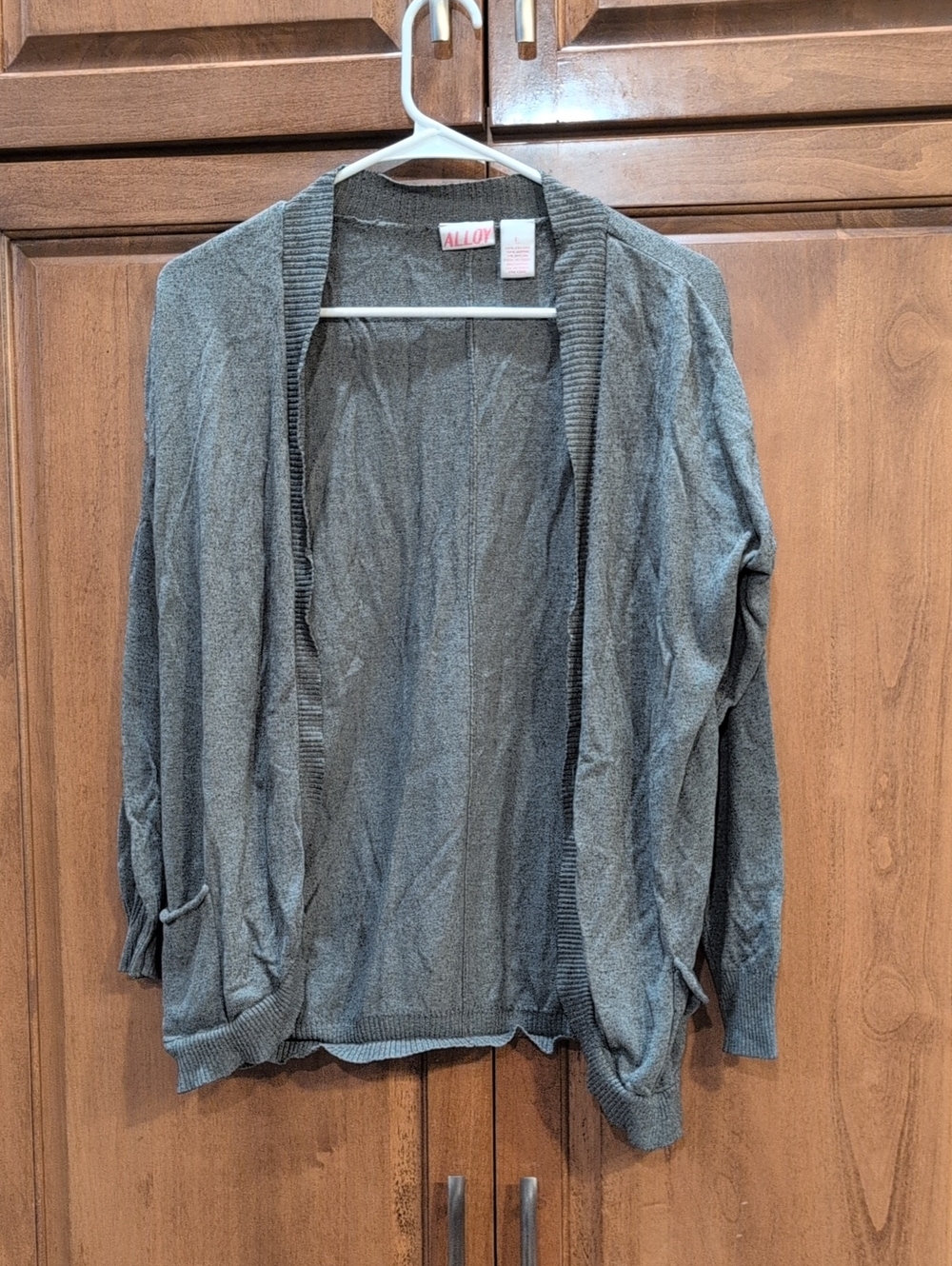 ALLOY Y2K Open-Front Gray Knit Cardigan